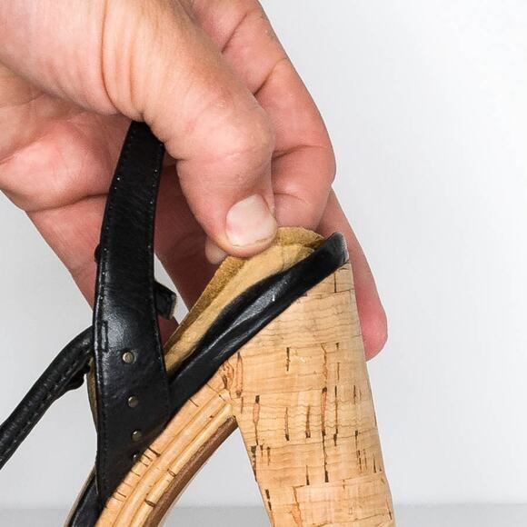 Frye Women's High Heels Strappy Cork READ Black Tan Size 8.5 M | AR - Picture 8 of 8